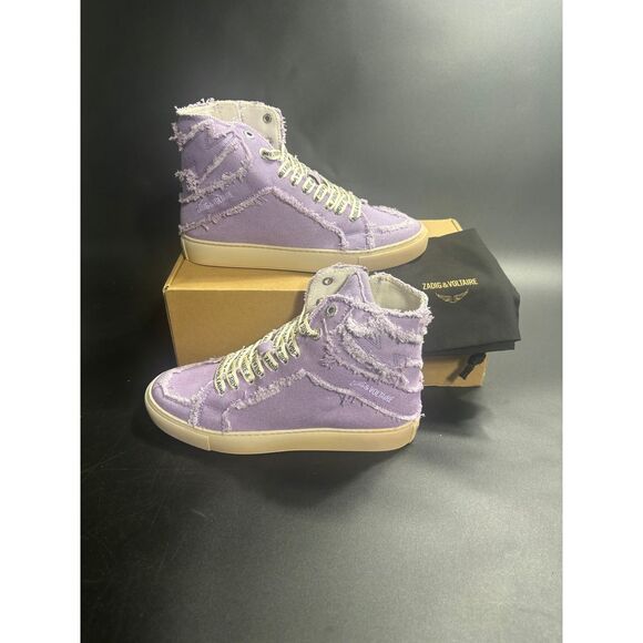 Zadig & Voltaire NIB High Flash Canvas‎ Sneakers Boomerang/Purple FR39/US8 398 - Picture 1 of 9